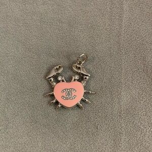Upcycled Pink and Silver with Crystals Crab Pendant Necklace
